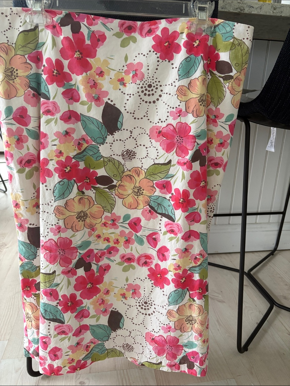Vintage Roberta Freymann floral Midi Skirt in White ,Pink & Teal Floral Print